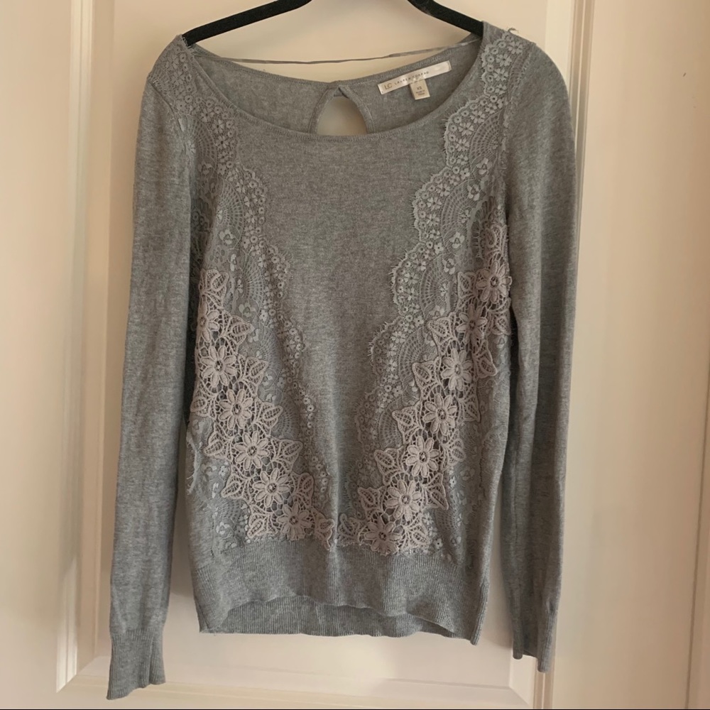 LC by Lauren Conrad Gray Laced Sweater XS